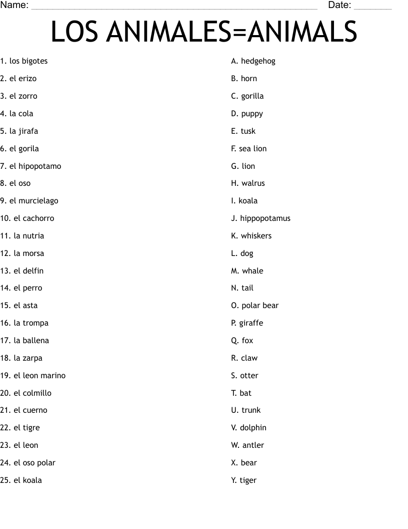 LOS ANIMALES=ANIMALS Worksheet