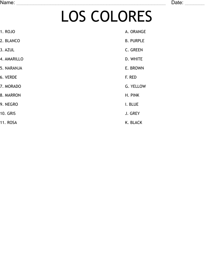 LOS COLORES Worksheet