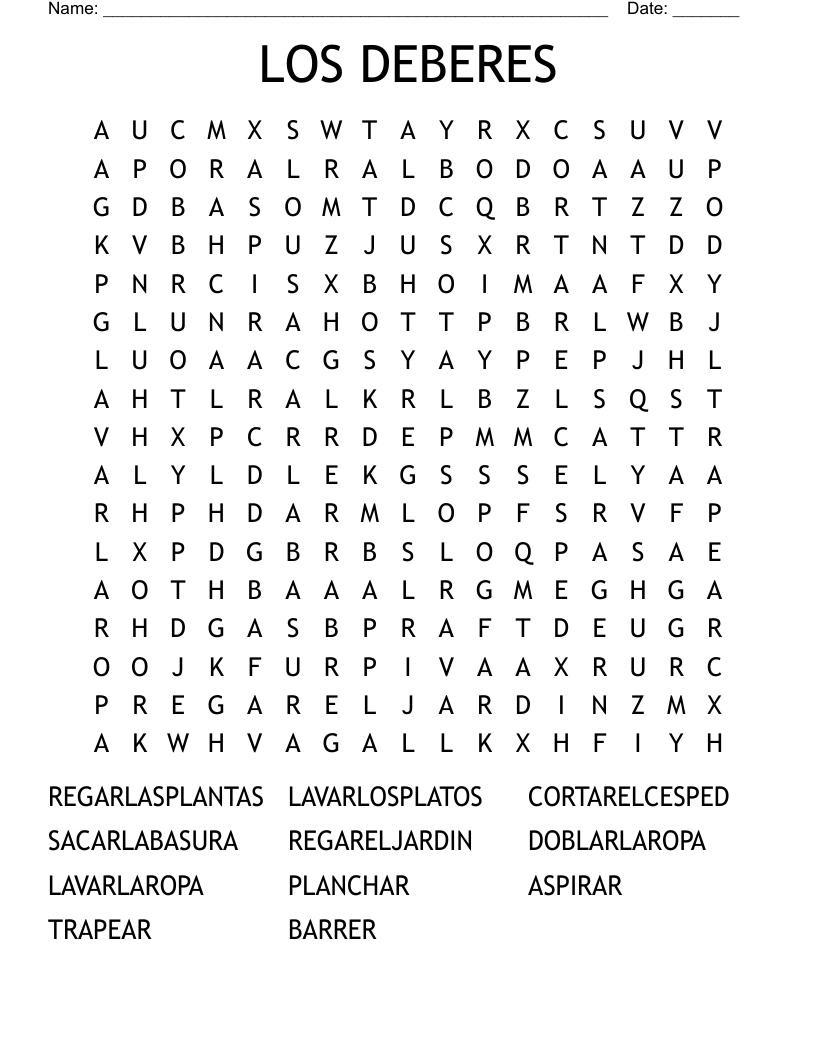 LOS DEBERES Word Search