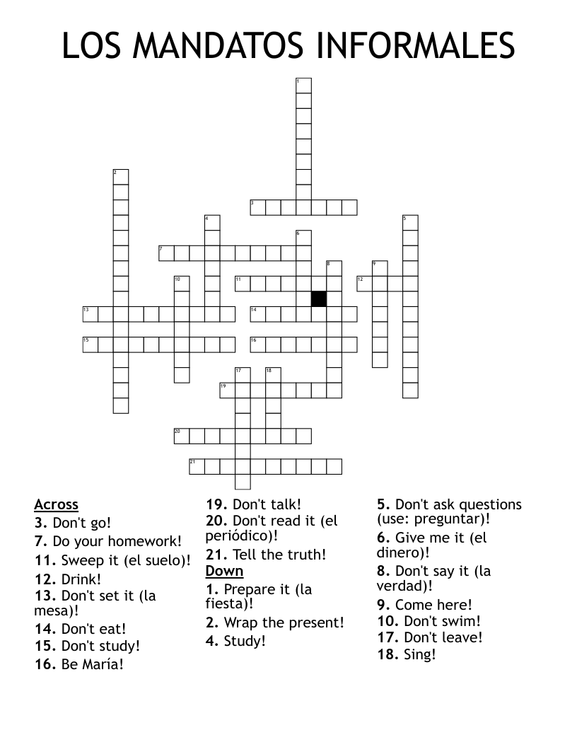 LOS MANDATOS INFORMALES Crossword