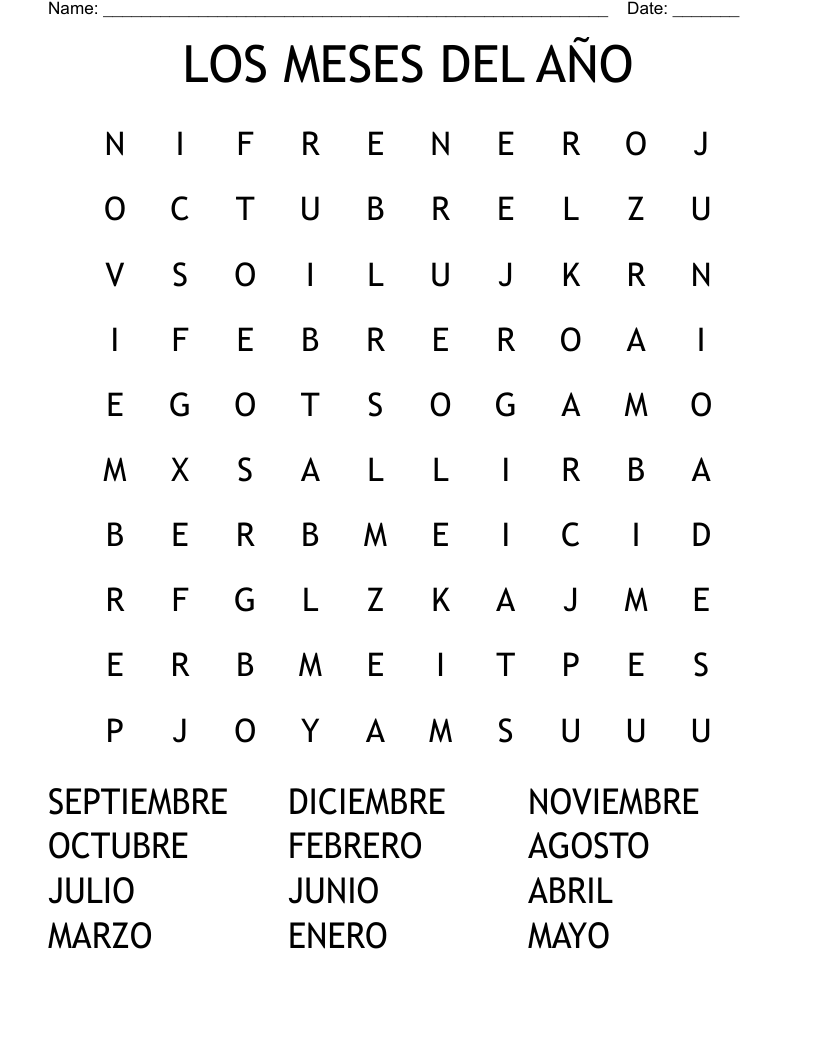 LOS MESES DEL AÑO Word Search
