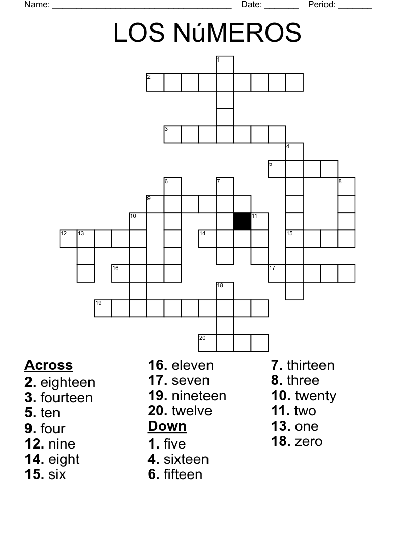 LOS NúMEROS Crossword