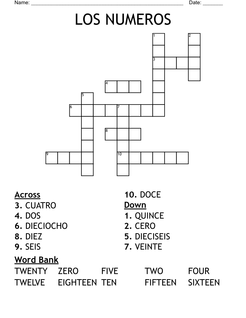 LOS NUMEROS Crossword