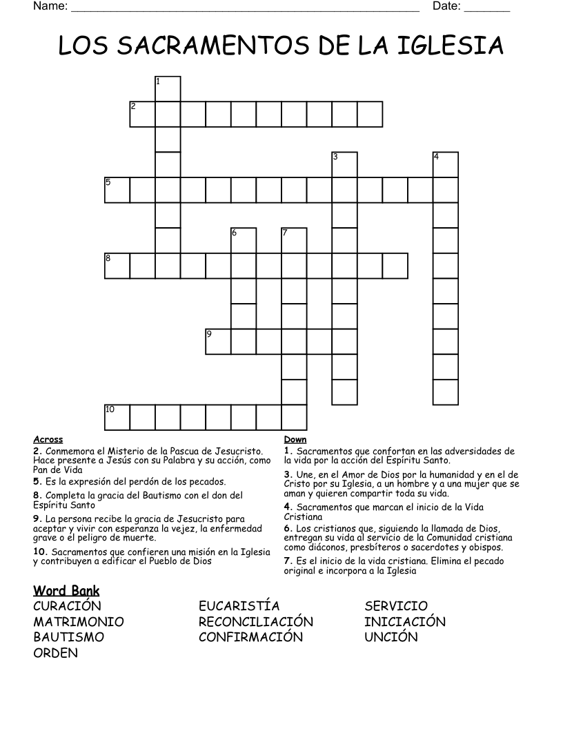 LOS SACRAMENTOS DE LA IGLESIA Crossword