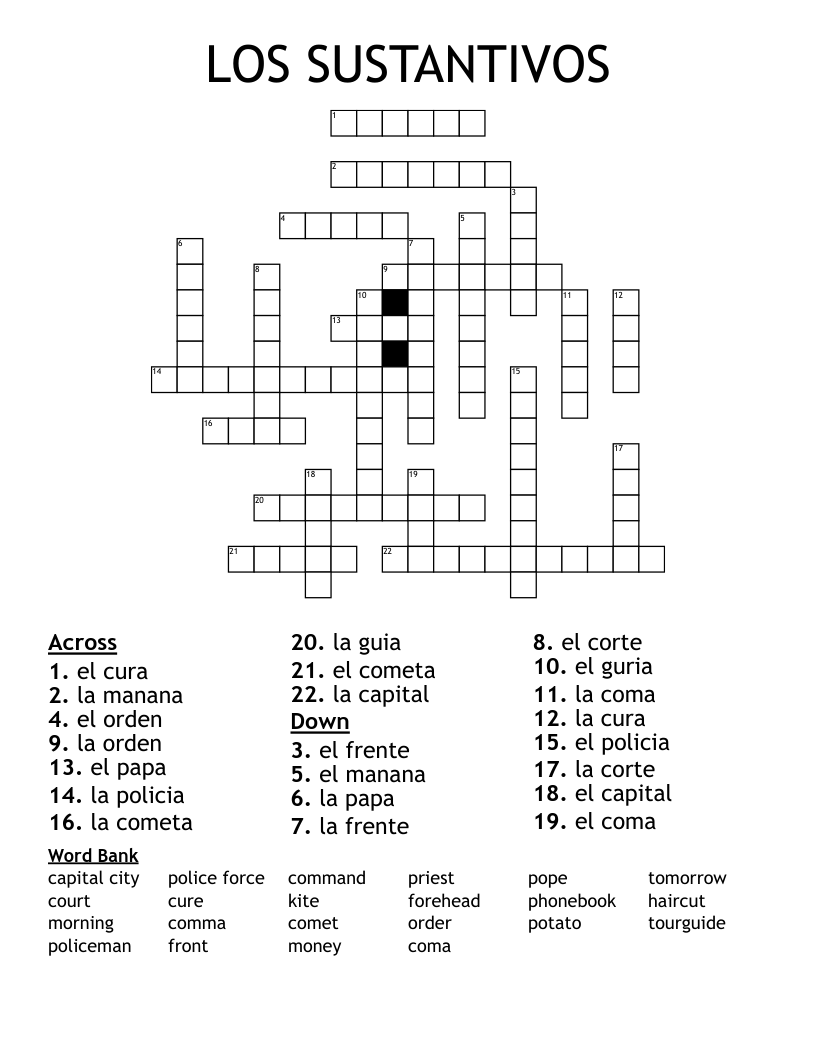 LOS SUSTANTIVOS Crossword
