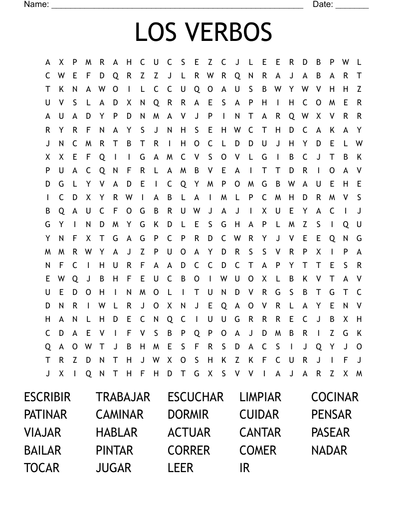 LOS VERBOS Word Search
