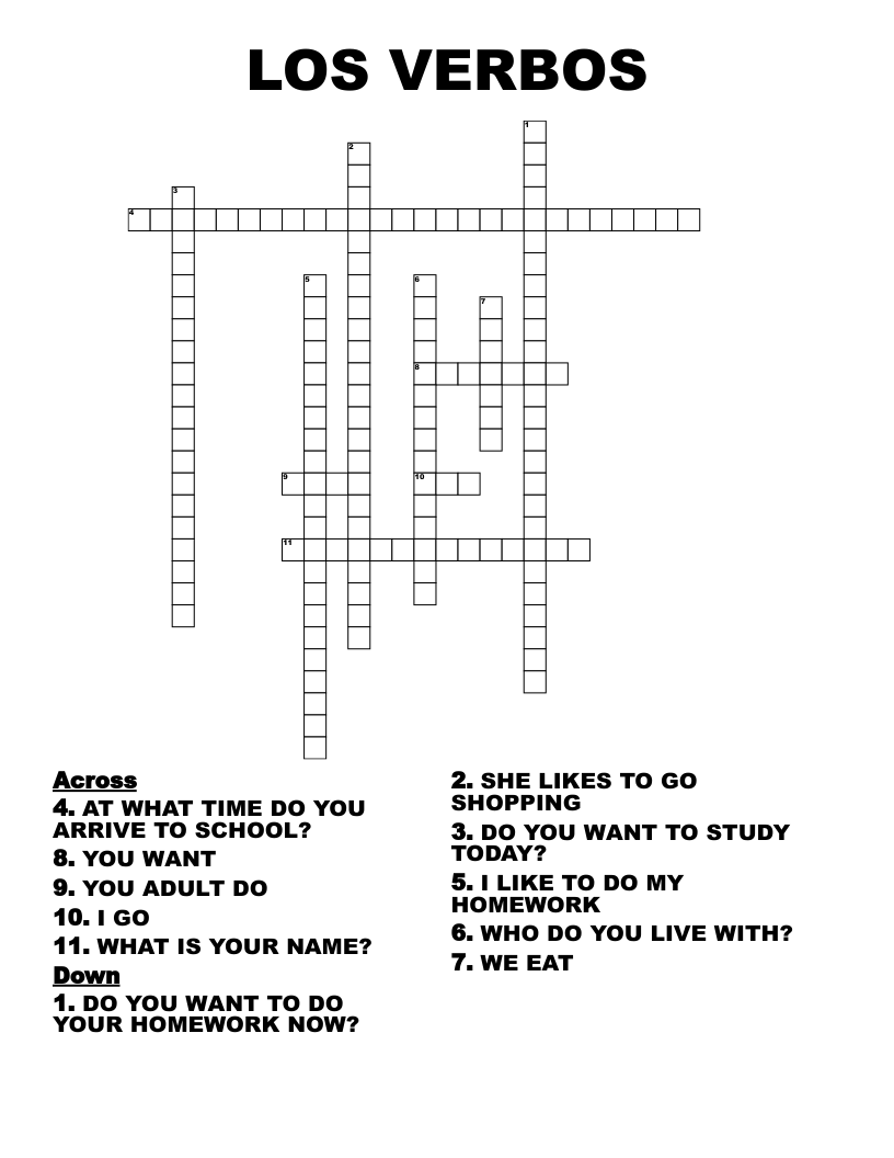 LOS VERBOS Crossword