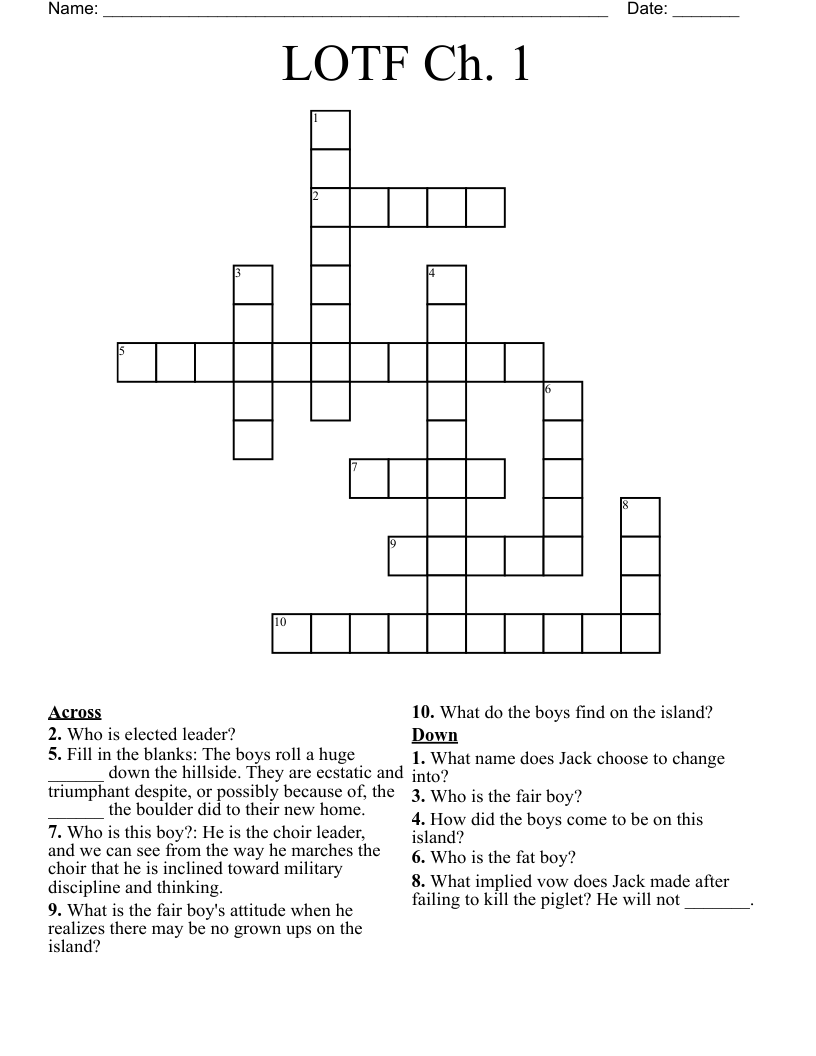 LOTF Ch. 1 Crossword