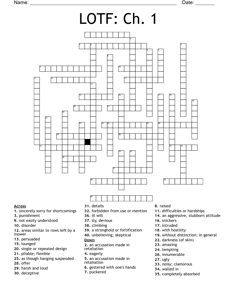 LOTF: Ch. 1 Crossword