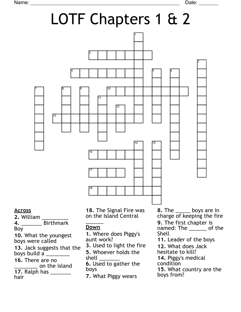 LOTF Chapters 1 & 2 Crossword