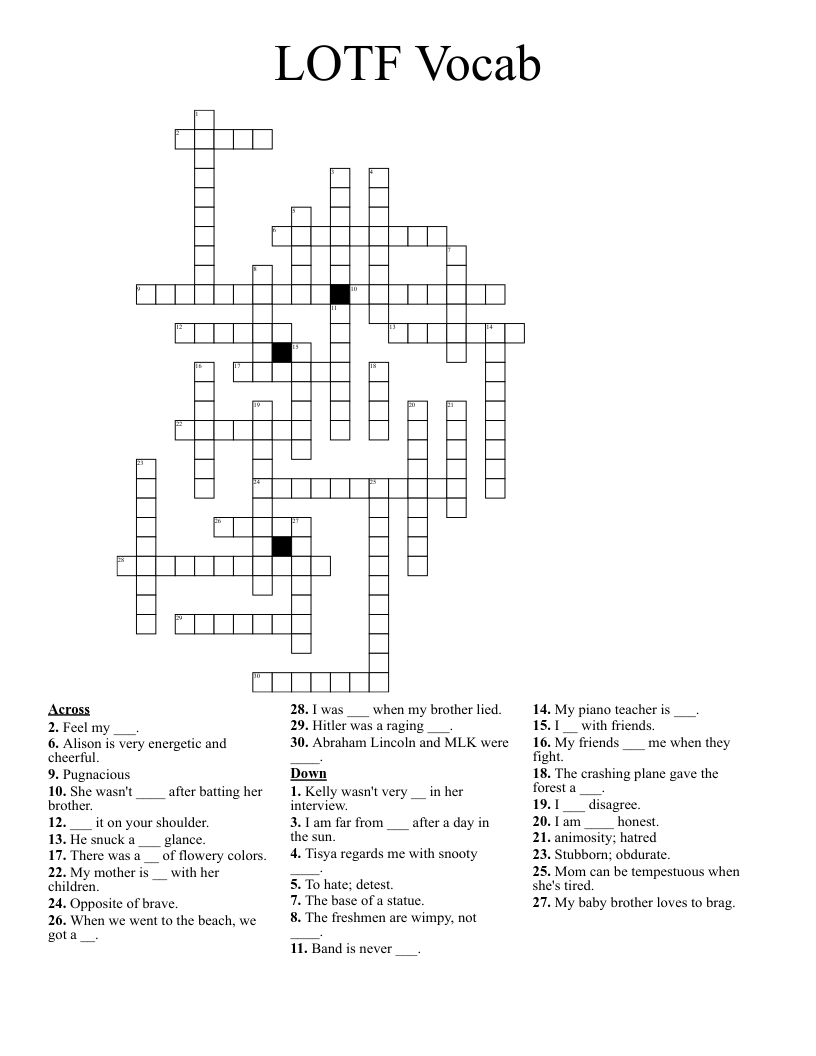 LOTF Vocab Crossword