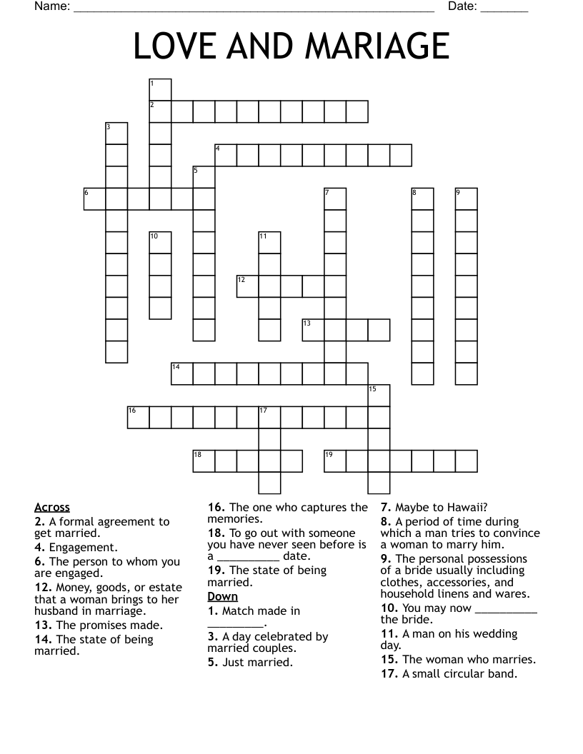 LOVE AND MARIAGE Crossword