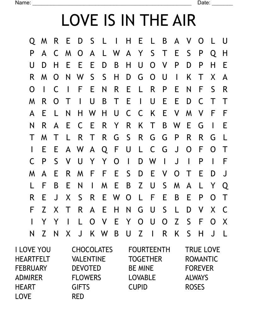 LOVE IS IN THE AIR Word Search