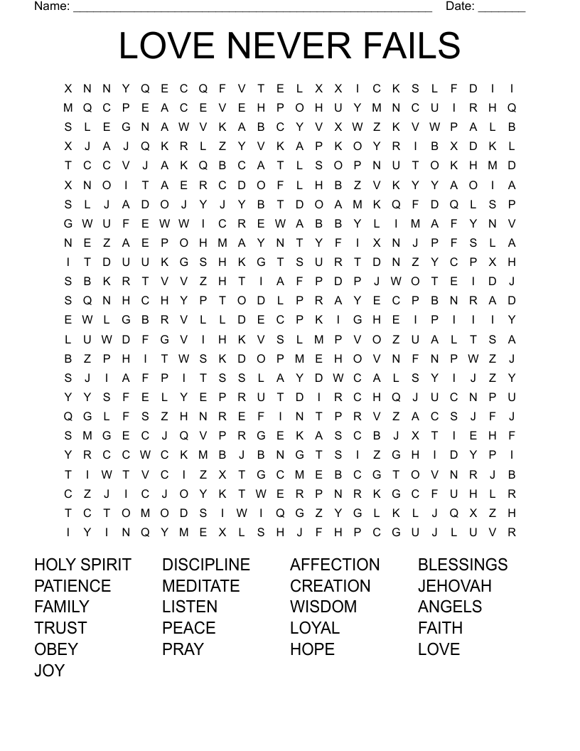LOVE NEVER FAILS Word Search