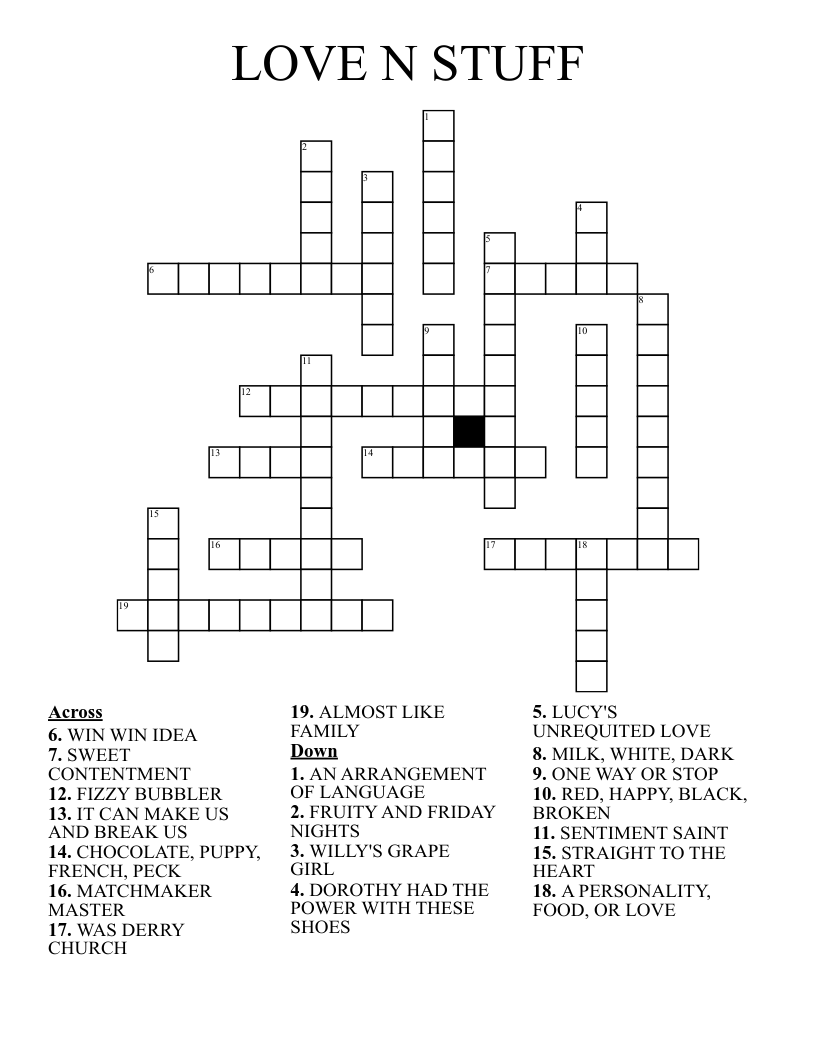 LOVE N STUFF Crossword