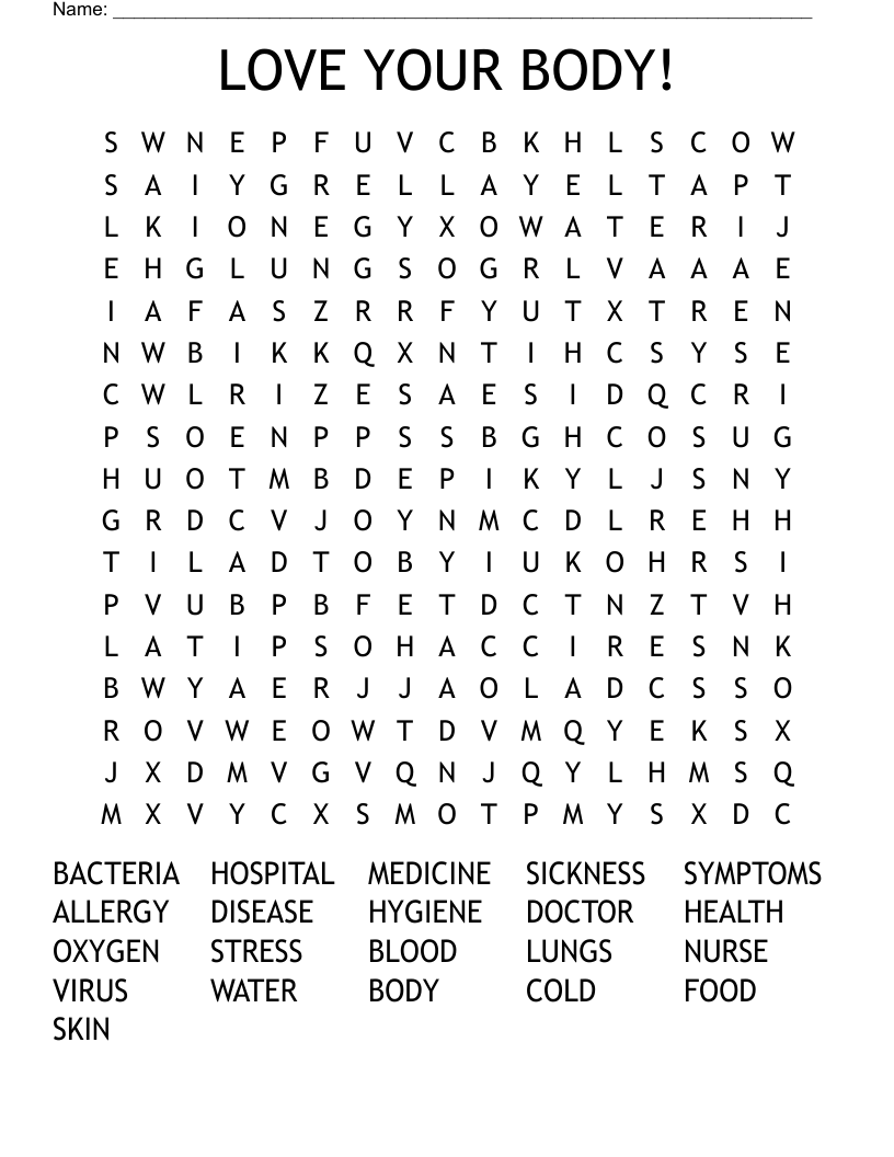 LOVE YOUR BODY! Word Search