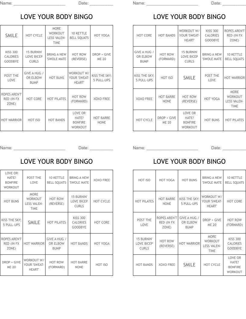 LOVE YOUR BODY BINGO