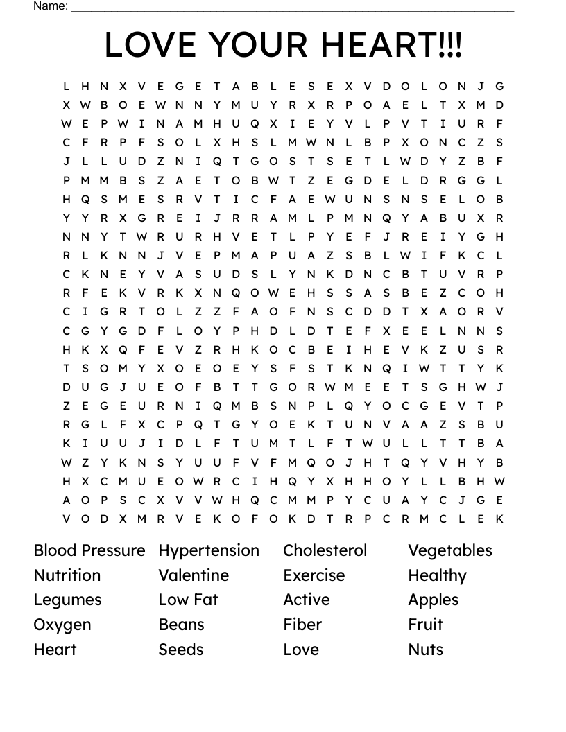 LOVE YOUR HEART!!! Word Search