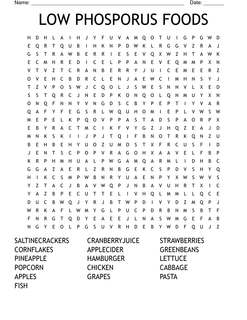 LOW PHOSPORUS FOODS Word Search