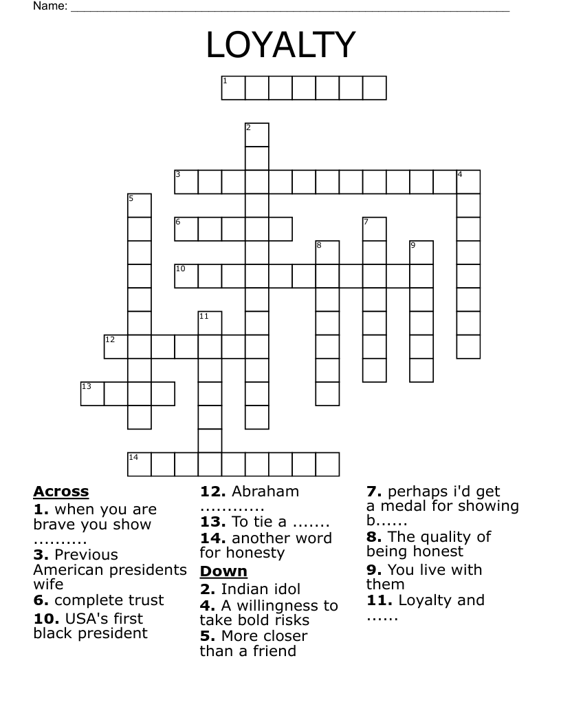 LOYALTY Crossword