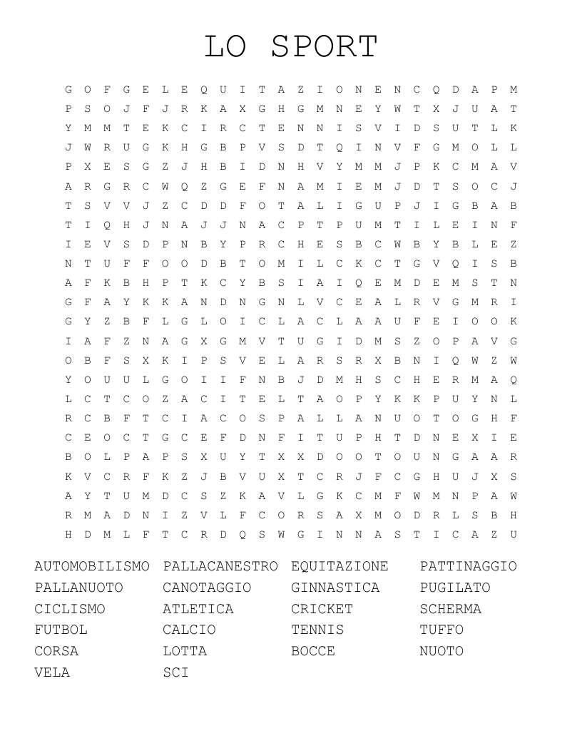 LO SPORT Word Search