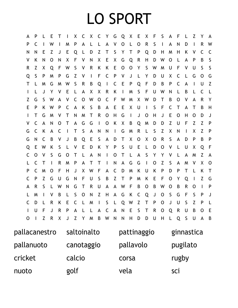 LO SPORT Word Search