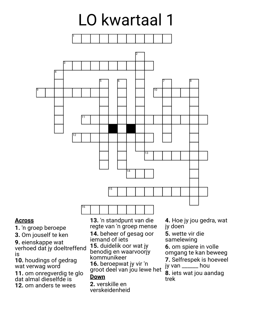 LO kwartaal 1 Crossword