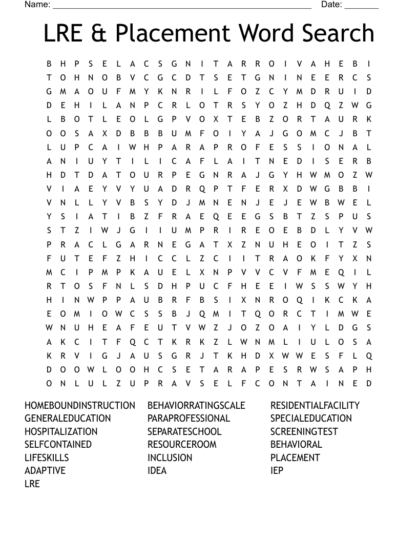 LRE & Placement Word Search