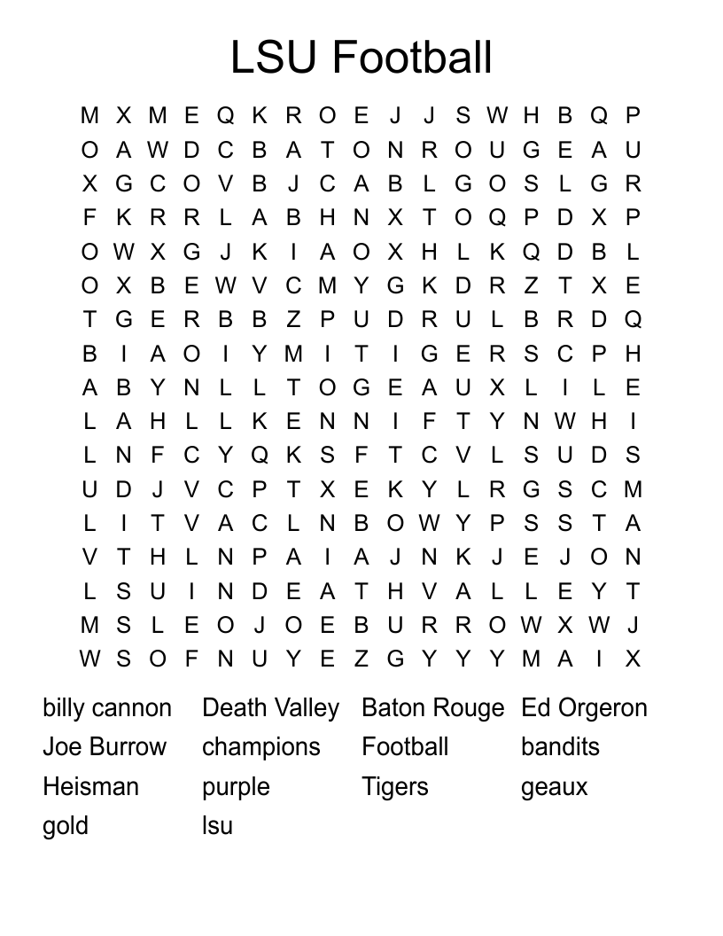 LSU Football Word Search