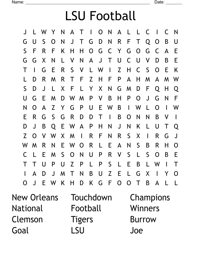LSU Football Word Search