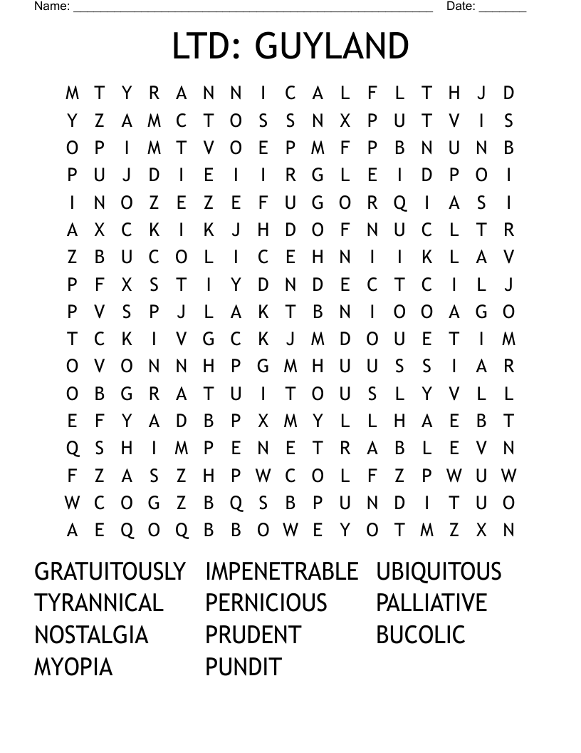LTD: GUYLAND Word Search