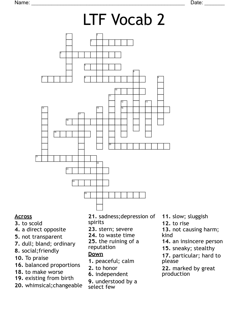 LTF Vocab 2 Crossword