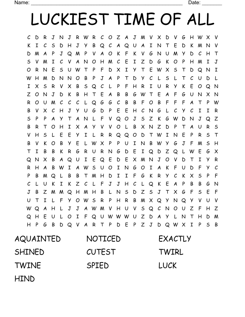 LUCKIEST TIME OF ALL Word Search