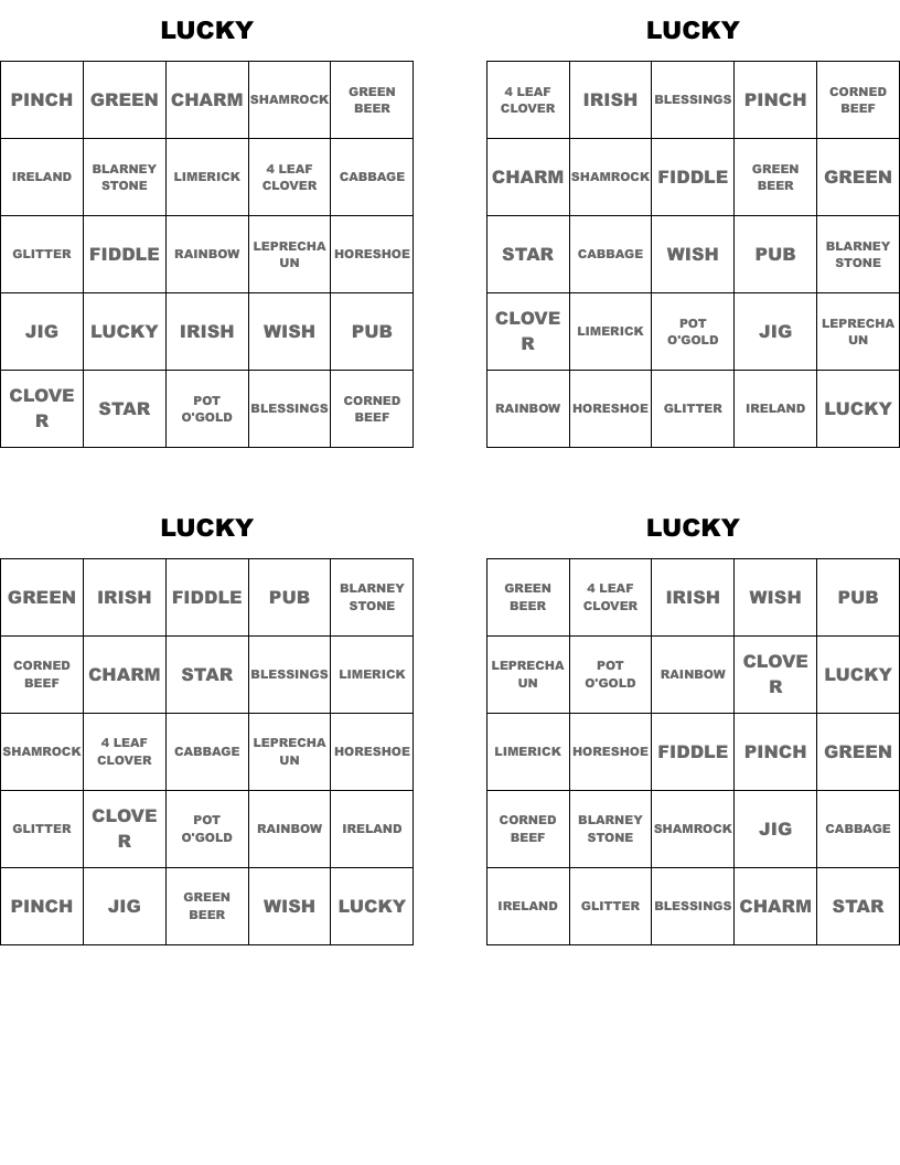 LUCKY Bingo Cards