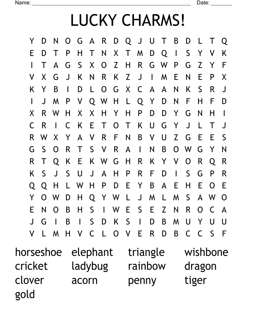 LUCKY CHARMS! Word Search