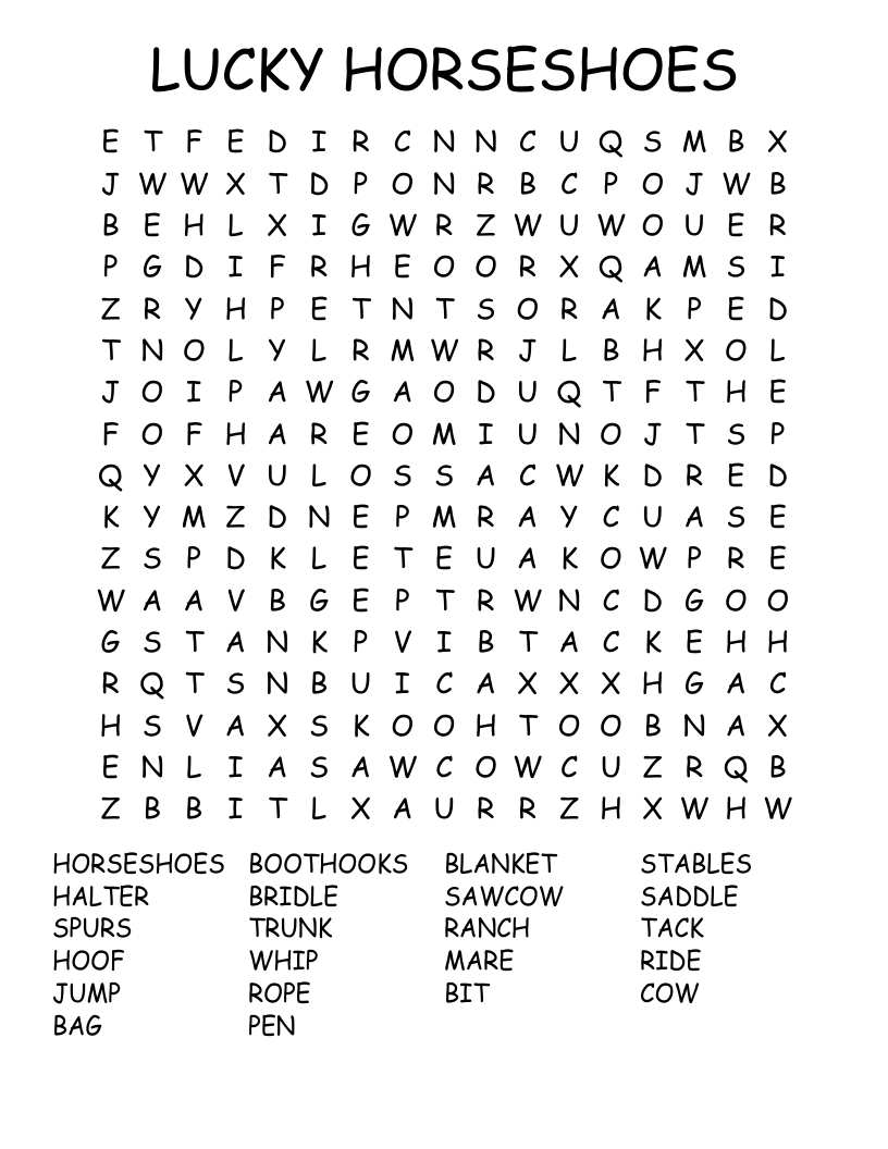 LUCKY HORSESHOES Word Search