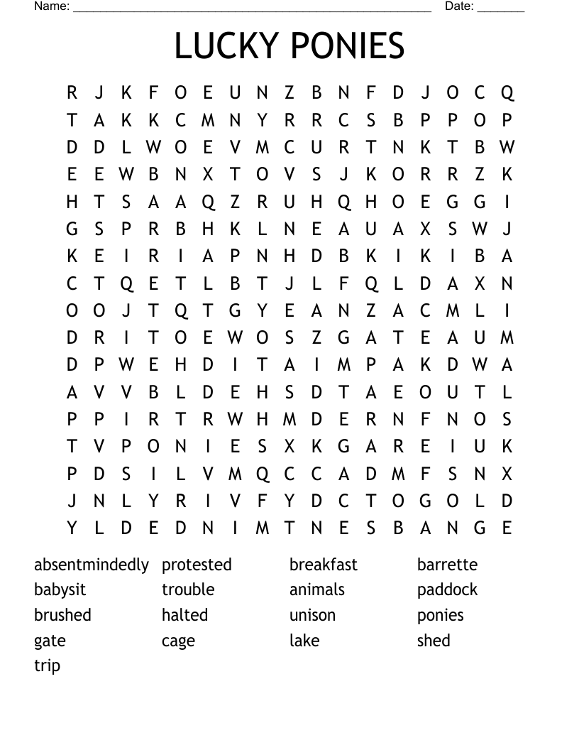 LUCKY PONIES Word Search
