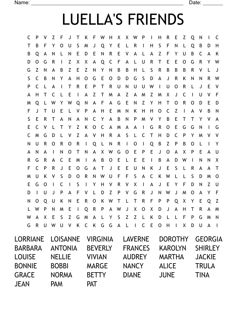 LUELLA'S  FRIENDS Word Search