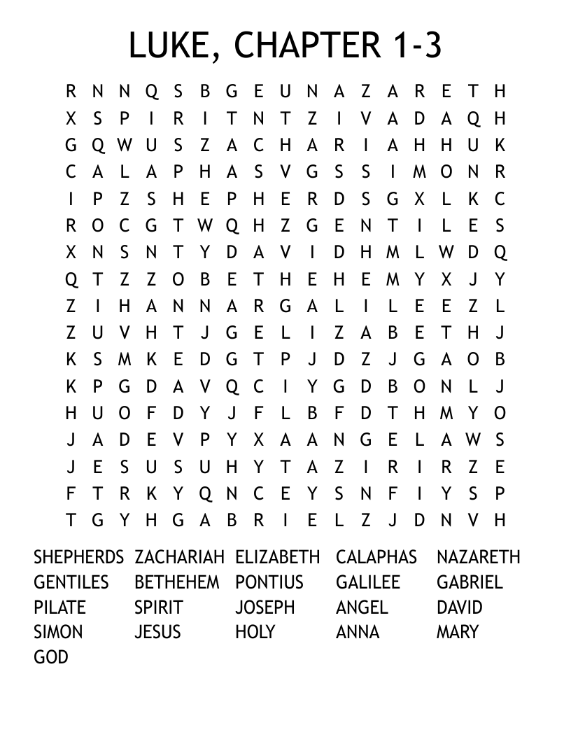 LUKE, CHAPTER 1-3 Word Search