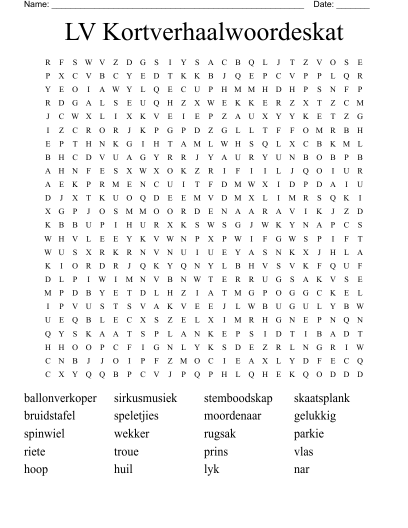 LV Kortverhaalwoordeskat Word Search