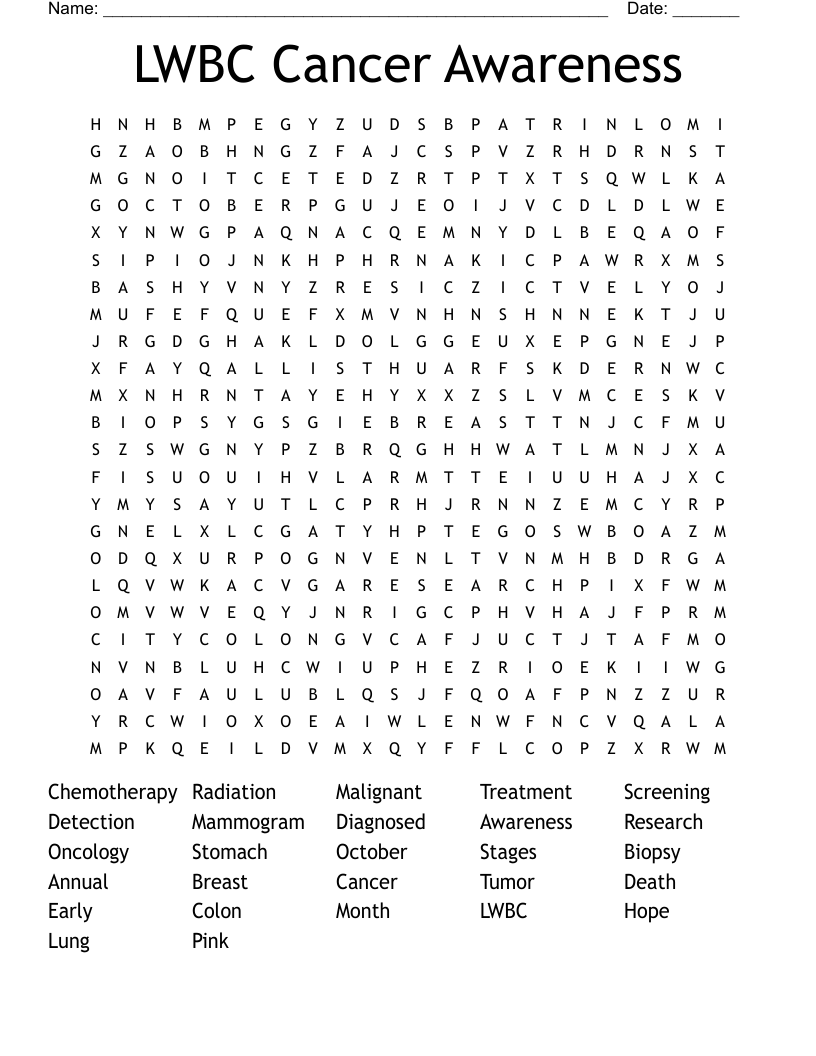 LWBC Cancer Awareness  Word Search