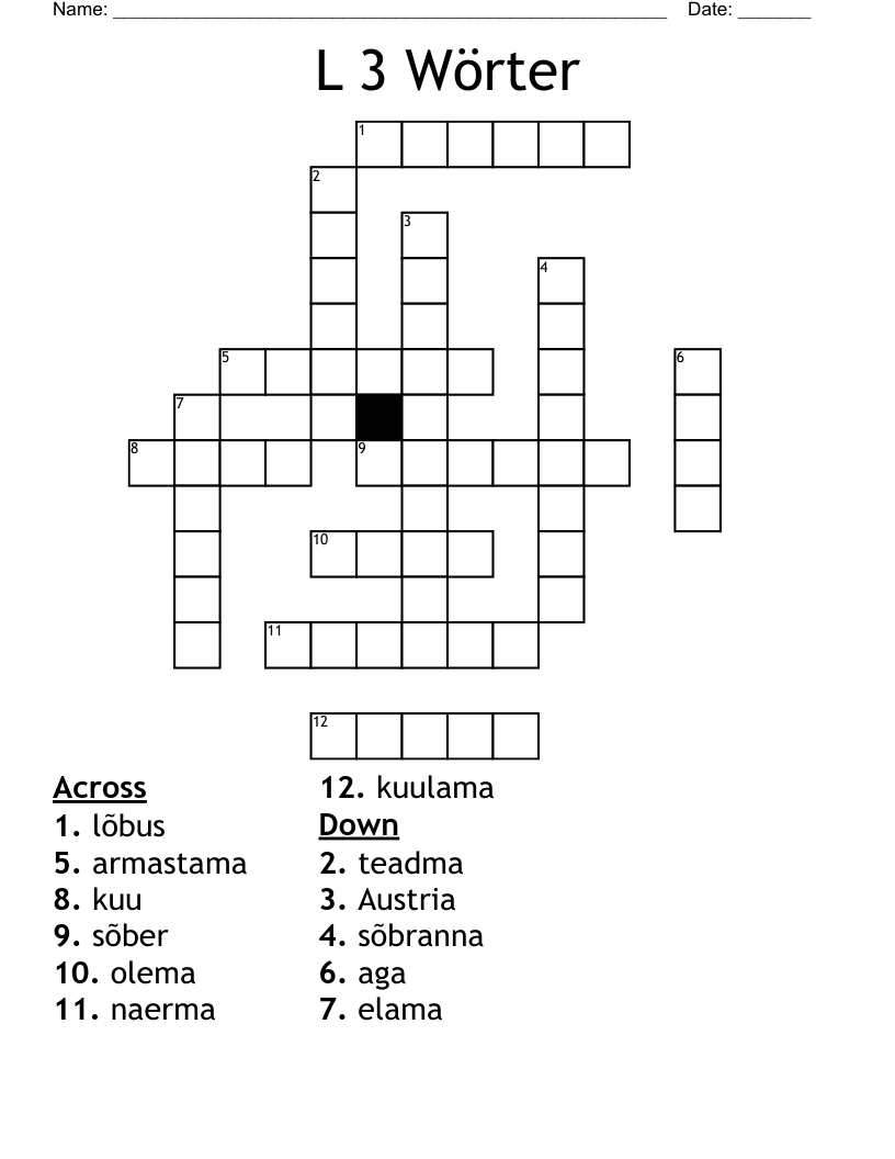 L 3 Wörter Crossword