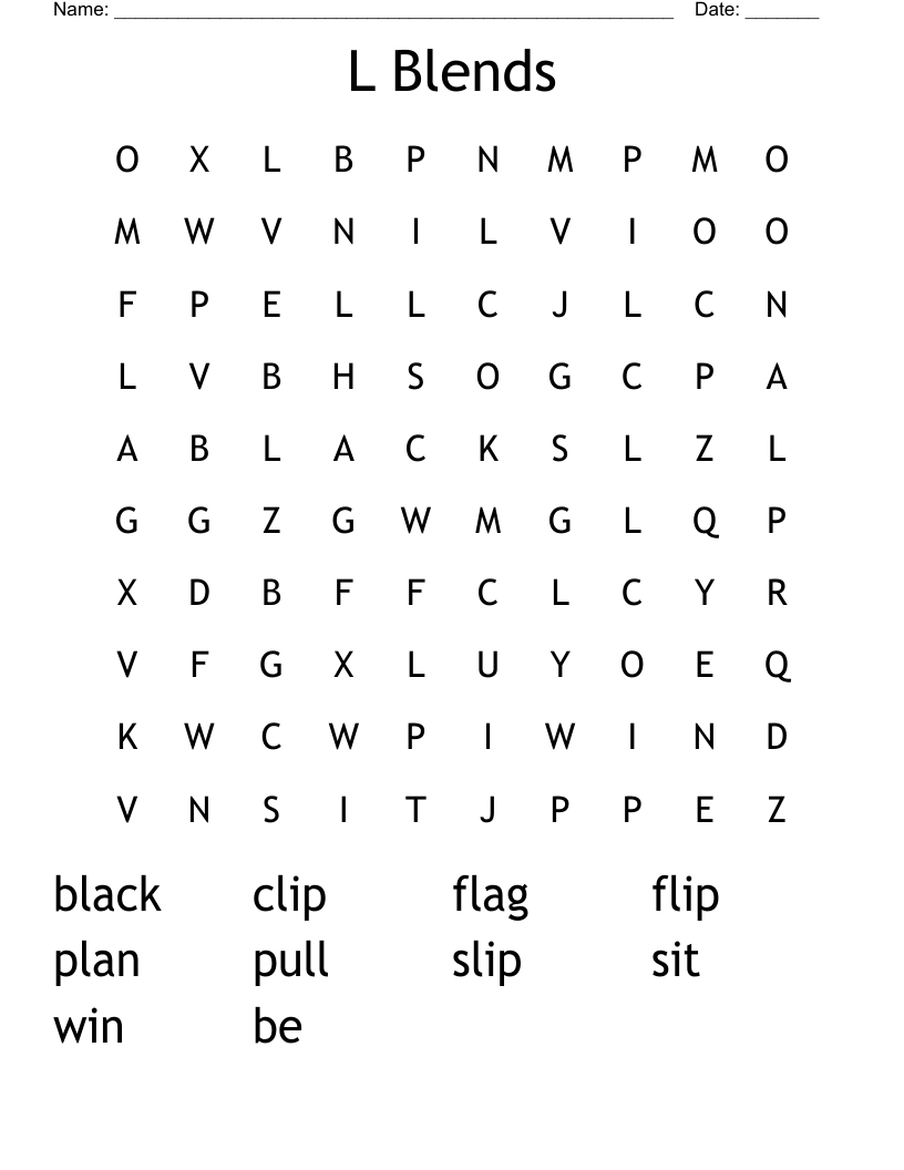 L Blends Word Search