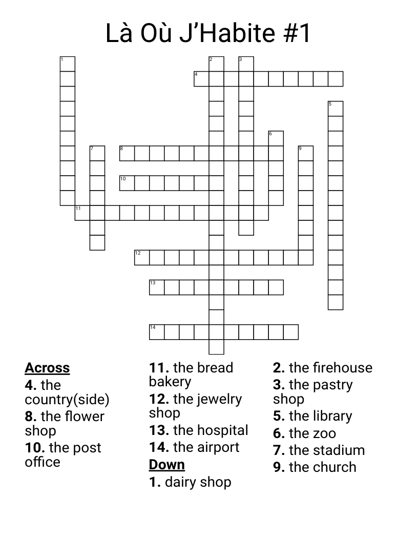 Là Où J’Habite #1 Crossword