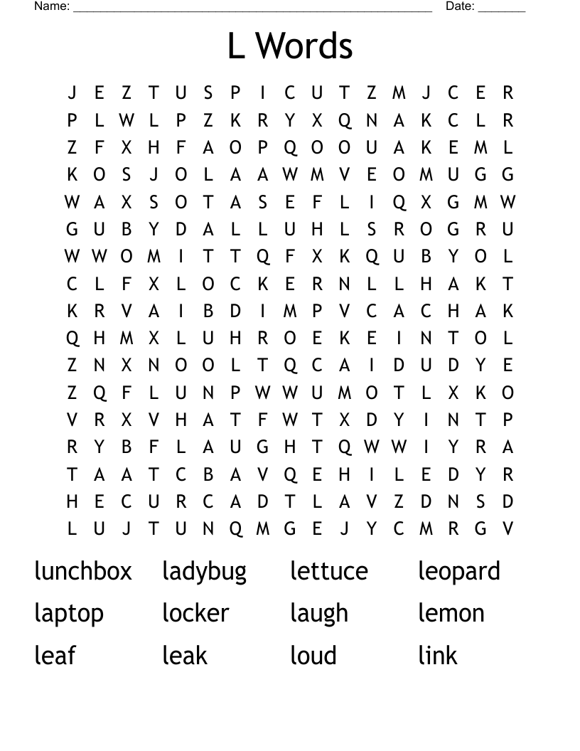 L Words Word Search
