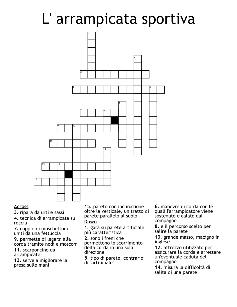 L' arrampicata sportiva  Crossword