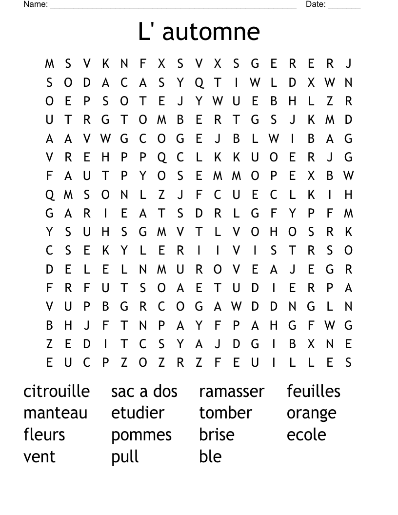 L' automne  Word Search