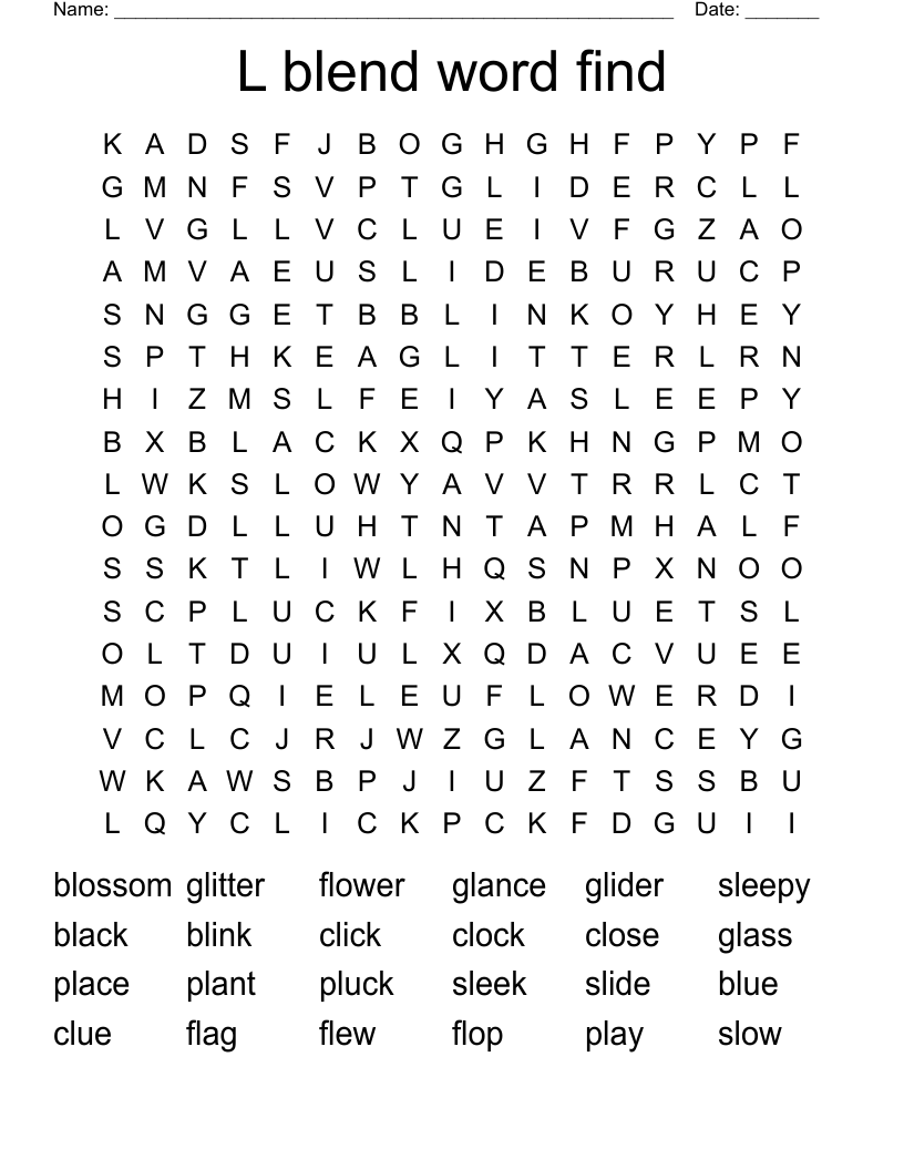 L blend word find Word Search