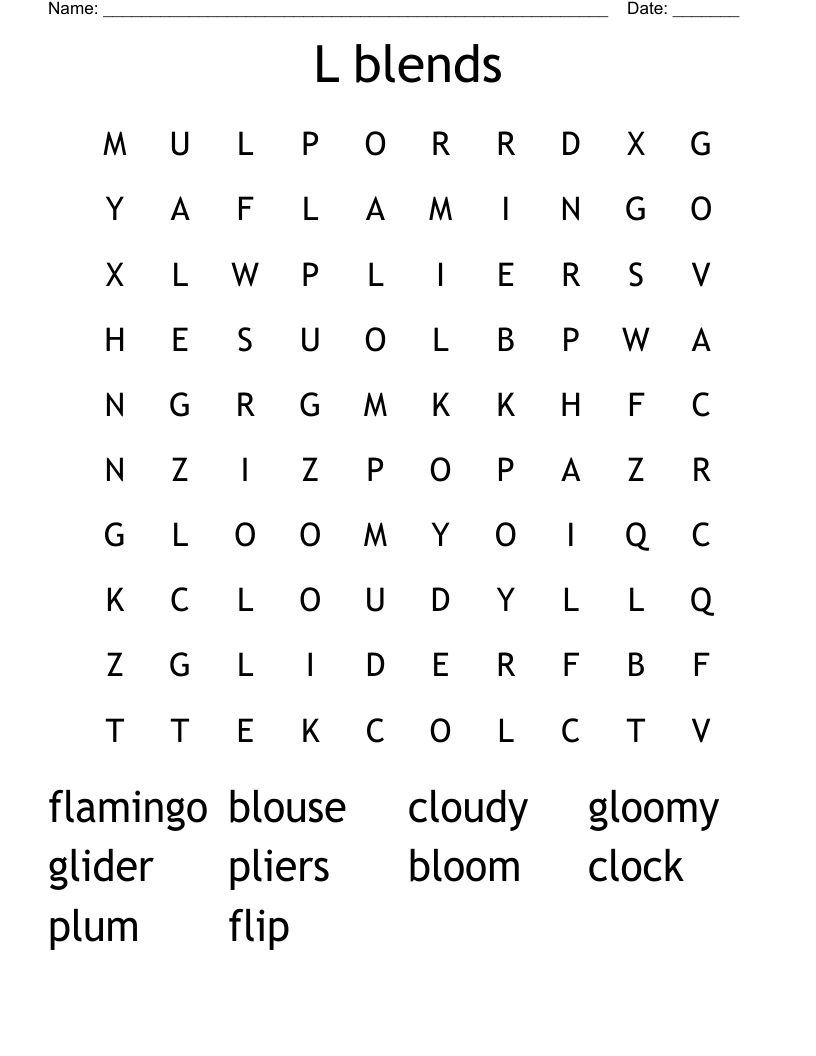 L blends Word Search