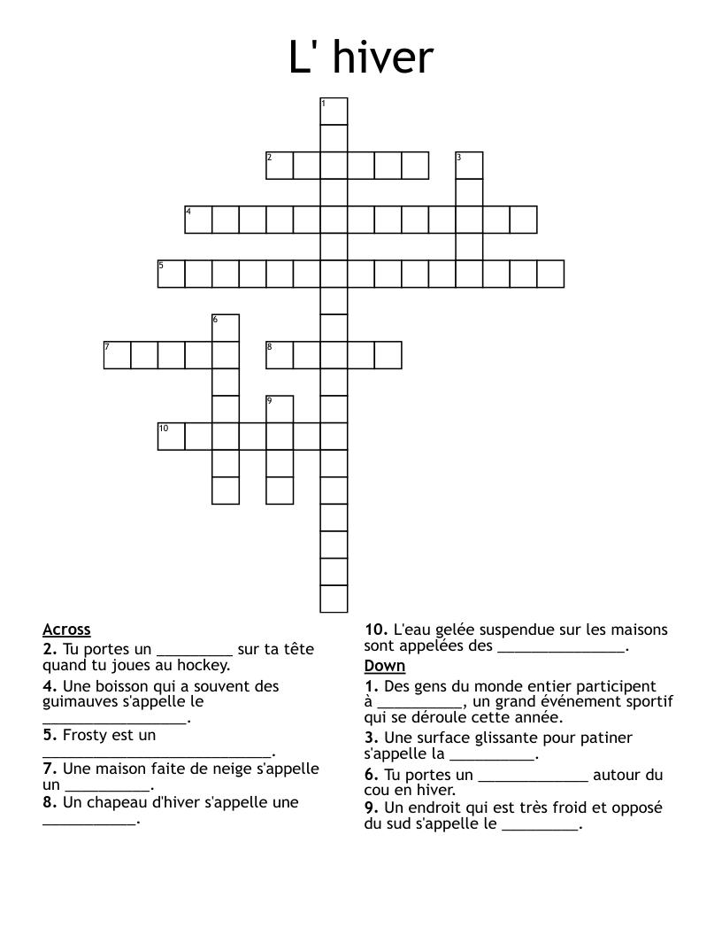 L' hiver Crossword